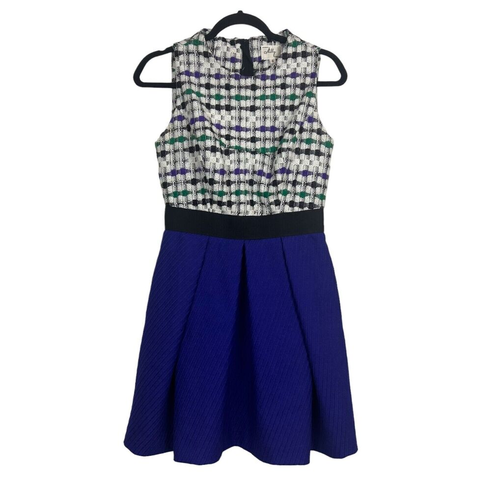 Milly Sleeveless Blue/Green Mohair/Wool Blend Tweed Fit & Flare Dress Size 6